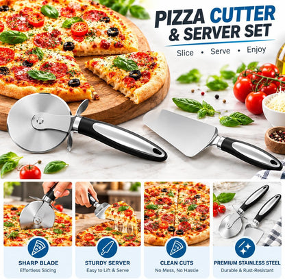 2PCS Pizza Wheel Cutter and Pie Server