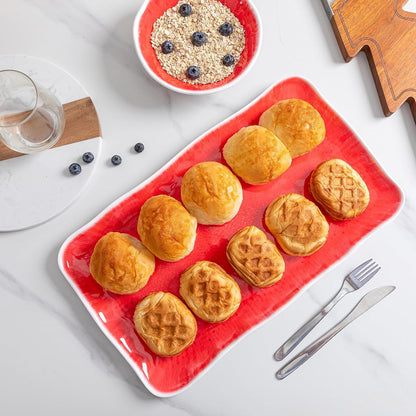 Melamine Serving Platters, set of 2, 17" x 10" Large Reusable BPA Free Rectangular Party Tray/Platters for Serving Appetizers, Fruits On Christmas and all Occasions,Red