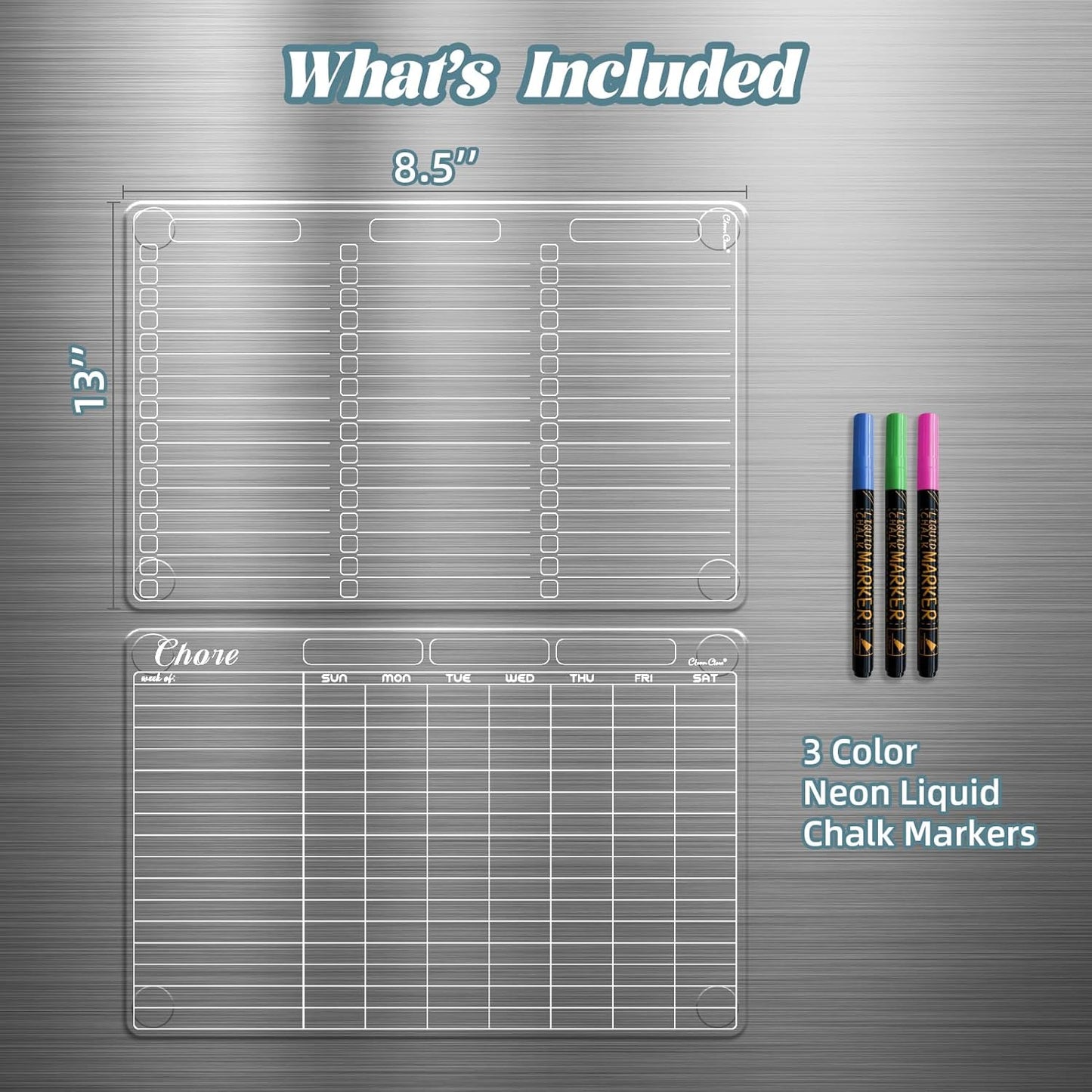 Clear Non-Magnetic Meal Planner Set for Fridge - Dry Erase Transparent Menu and List Board - Sticks to Wall, Glass, Door, Any Smooth Surfaces