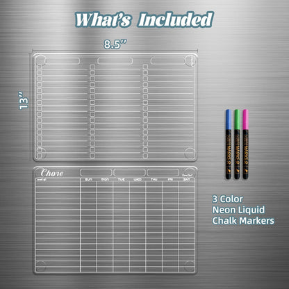 Clear Non-Magnetic Meal Planner Set for Fridge - Dry Erase Transparent Menu and List Board - Sticks to Wall, Glass, Door, Any Smooth Surfaces