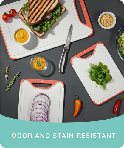 Cutting Boards for Kitchen, Plastic Cutting Board Set of 3, Dishwasher Safe Cutting Boards with Juice Grooves for Meat, Veggies, Fruits, Easy Grip Handle, Non-Slip (Black/Gray)