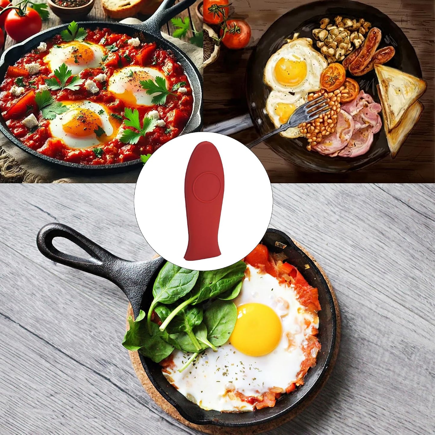 3PCS Red Silicone Hot Handle Holder for Cast Iron Skillets, Heat Resistant Handle Covers for Frying Pans Griddles Metal Cookware, Non-Slip Pot Holder Sleeves