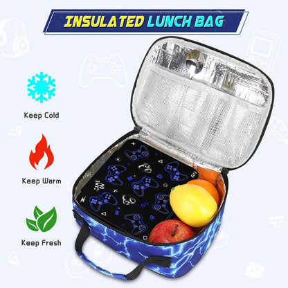 Scothen Boys Backpack - Kids Bento Box Set with Insulated Lunch Bag, Cutlery and Pencil Case, 6 Leak-Proof Compartments, Removable Tray for Boys Teens School Picnic