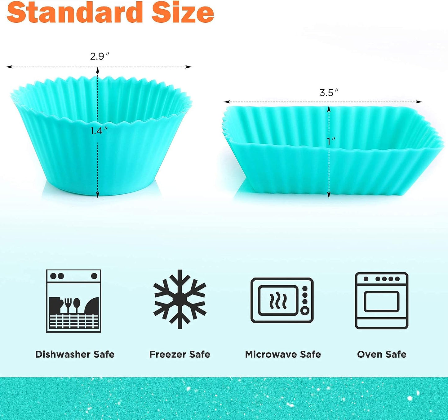 IPOW 24 Pack Silicone Cupcake Baking Cups Reusable Food-Grade BPA Free Non-Stick Muffin Liners Molds Sets, 2 Shapes Round Rectangle
