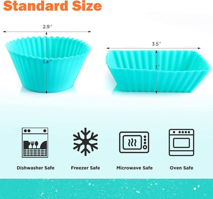 IPOW 24 Pack Silicone Cupcake Baking Cups Reusable Food-Grade BPA Free Non-Stick Muffin Liners Molds Sets, 2 Shapes Round Rectangle