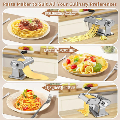 Pasta Maker - 7 Thickness Settings Roller & 2 Width Cutters Pasta Machine