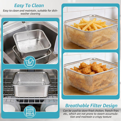 Stainless Steel Colander Set, Square Strainer with Lid for Draining Vegetable Washing Rice, 2 in 1 Strainer Bowl & Food Storage Container Food Preparation Box Bowl (1500ml)