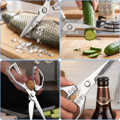 Heavy Duty Kitchen Scissors, Stainless Steel All-Purpose Food Shears - Sharp Cooking Scissors for Poultry, Dishwasher Safe, Silver