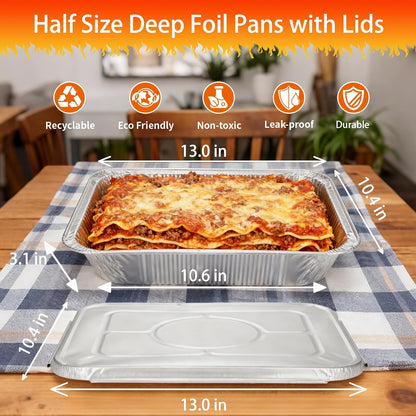 Aluminum Foil Pans 9x13 Disposable – 30 Pack Half Size Aluminum Foil Heavy Duty deep Steam Table Pan, Tin foil Turkey Sheets Tray Chafing Grill Accessories for Cooking, Baking, Storing, Food Prepping