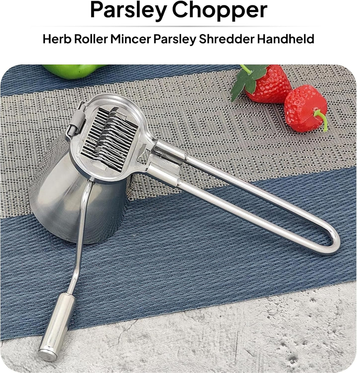 Fenteer Parsley Chopper, Parsley Shredder, Kitchen Handheld Coriander Onion Chopper, Lightweight Herbs Spices Grater, Stainless Steel Roller Mincer for Veggies/Garlic/Peppers/Ginger/Fruits/Nuts