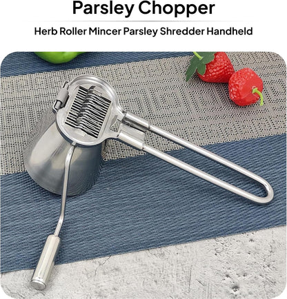 Fenteer Parsley Chopper, Parsley Shredder, Kitchen Handheld Coriander Onion Chopper, Lightweight Herbs Spices Grater, Stainless Steel Roller Mincer for Veggies/Garlic/Peppers/Ginger/Fruits/Nuts