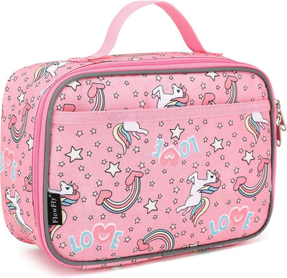 FlowFly Kids Lunch box Insulated Soft Bag Mini Cooler Back to School Thermal Meal Tote Kit for Girls, Boys, Black