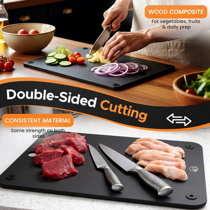Earth's Dreams Composite Wood Cutting Board Set of 3 – Built In Juice Groove, Dishwasher Safe,Cutting Boards for Kitchen – Large, Medium & Small Non-Slip Wood Charcuterie & Chopping Boards (Tan/Black)