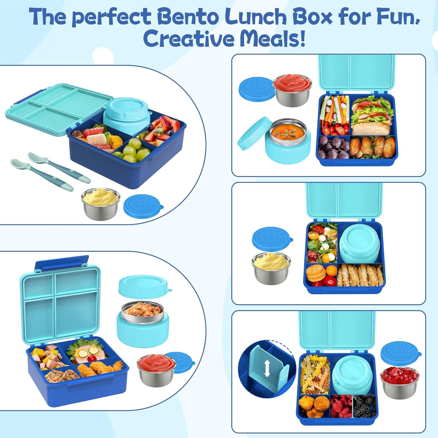 Aimsnk Kids Bento Lunch Box with 8oz Soup Thermo, Kids Leakproof Lunch Food Containers with 4 Compartment,Insulated Hot Food Jar with Lunch Bag for School, Travel (Pink)