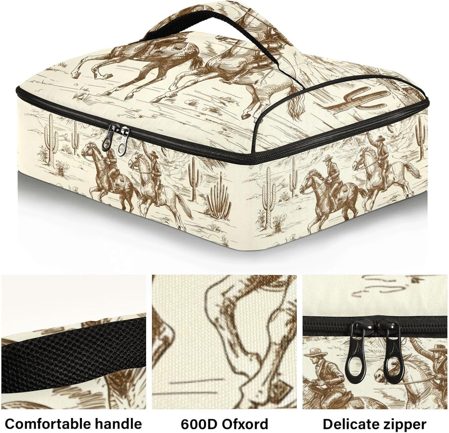 Casserole Carrier Insulated American Wild Western Desert Cowboy Dish 9x13 with Lid Party Travel Warmer Bag for Hot or Cold Food Lasagna Pizza Holder Tote
