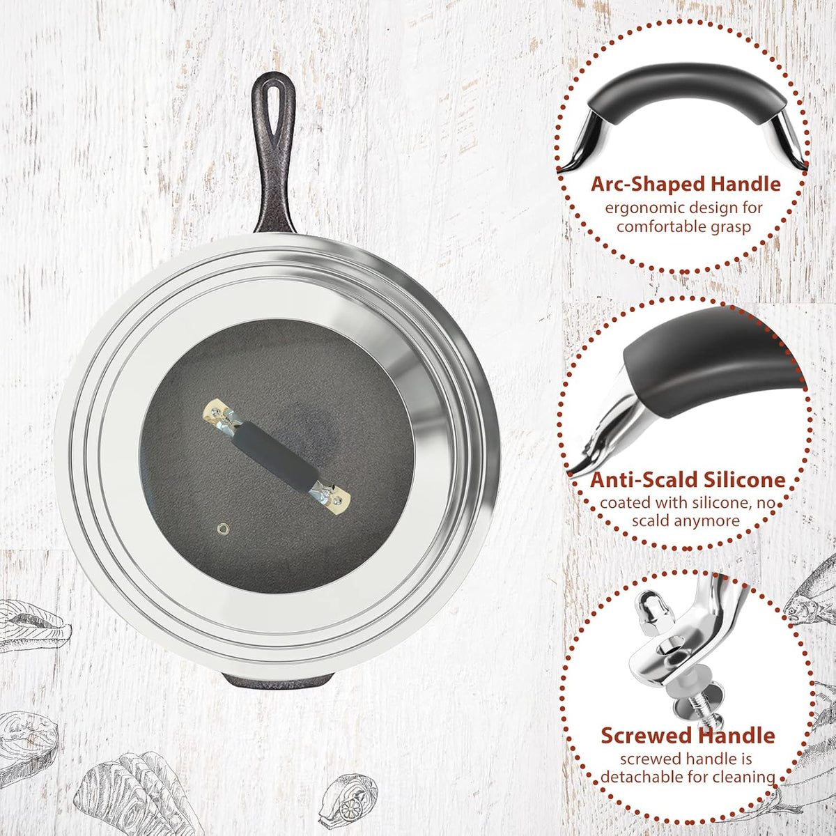 15 Inch Large Universal Pans Pots Lid Cover Fits 11/12/13/14/15" Frying Pans/Pots/Woks, Stainless Steel and Tempered Glass Lid with Vent Hole and Heat Resistant Handle