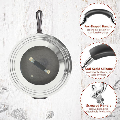 15 Inch Large Universal Pans Pots Lid Cover Fits 11/12/13/14/15" Frying Pans/Pots/Woks, Stainless Steel and Tempered Glass Lid with Vent Hole and Heat Resistant Handle