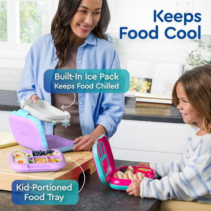 Bentgo Chill Kids Leak-Proof Lunch Box - 4-Compartment Bento Box with Built-In Ice Pack, 3.3 Cup Capacity, PFAS & BPA-Free, Microwave & Dishwasher Safe, Ideal Size for Ages 3 to 7 (Truly Teal)