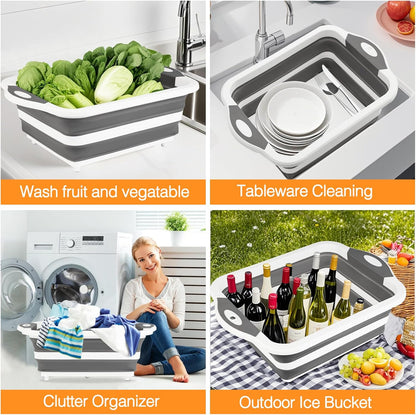 Collapsible BBQ Prep Tub/Cutting Board 10L, Orange