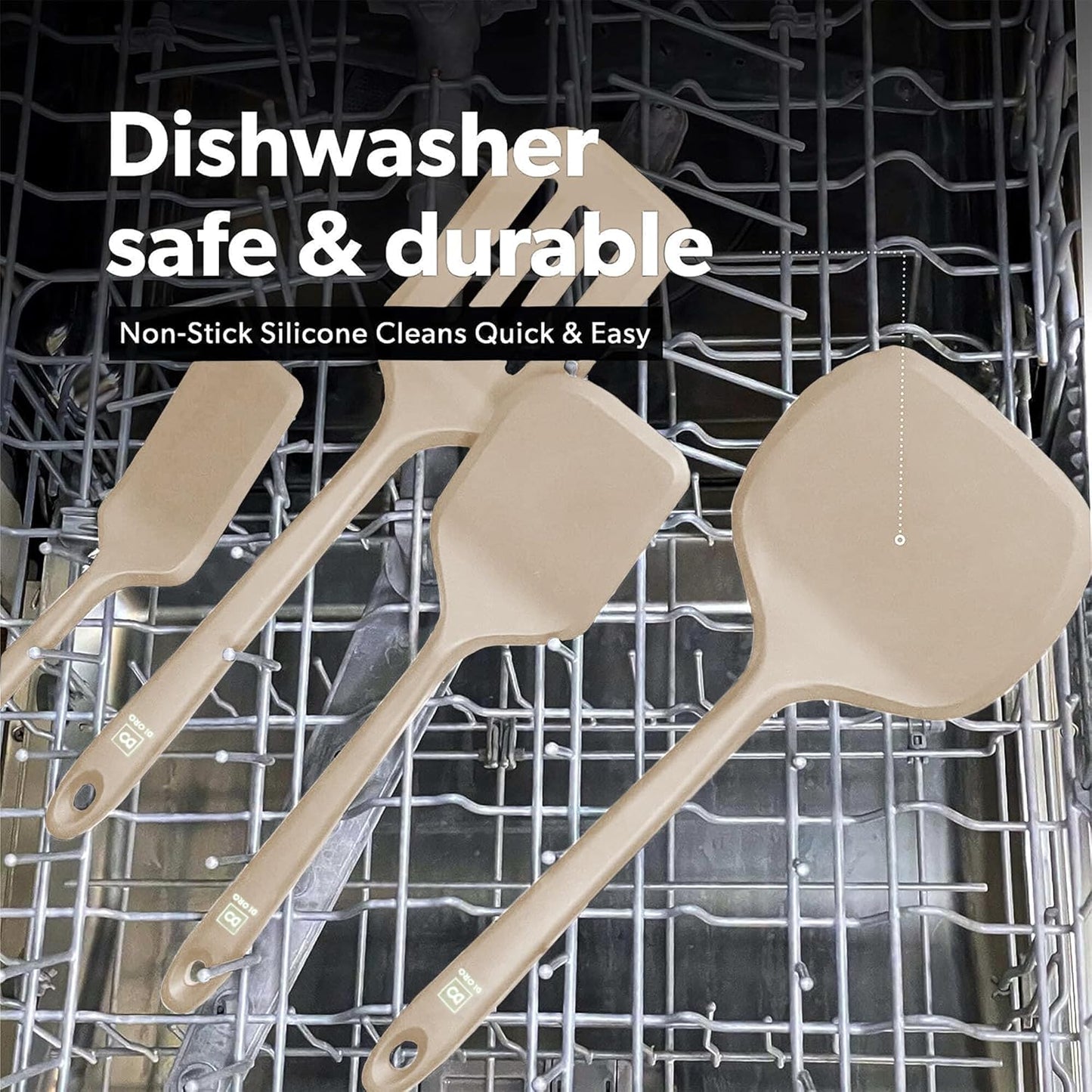 DI ORO Silicone Turner Spatula Set - Kitchen Spatulas for Nonstick Cookware - Cooking Utensils for Flipping Eggs & Pancakes - 600°F Heat-Resistant BPA Free Turners - Dishwasher Safe (4pc, Black)