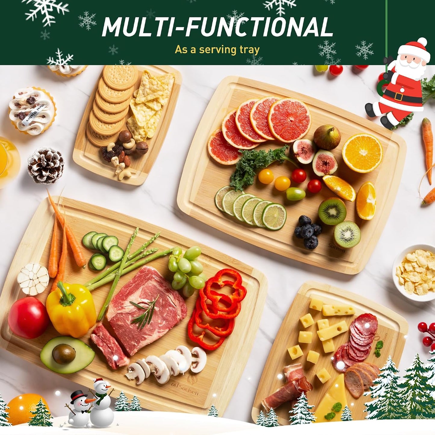 3 Packs Bamboo Cutting Board Set with Non Slip Feet and Over Sink Nice Solid Thick Wood Juice Groove Chopping Board Extra Large Big Small Best Hardwood Kitchen Counter Organic Vegetable