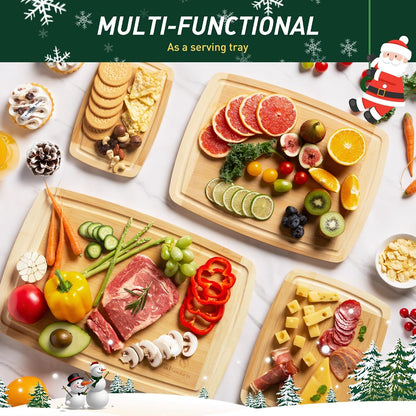 3 Packs Bamboo Cutting Board Set with Non Slip Feet and Over Sink Nice Solid Thick Wood Juice Groove Chopping Board Extra Large Big Small Best Hardwood Kitchen Counter Organic Vegetable