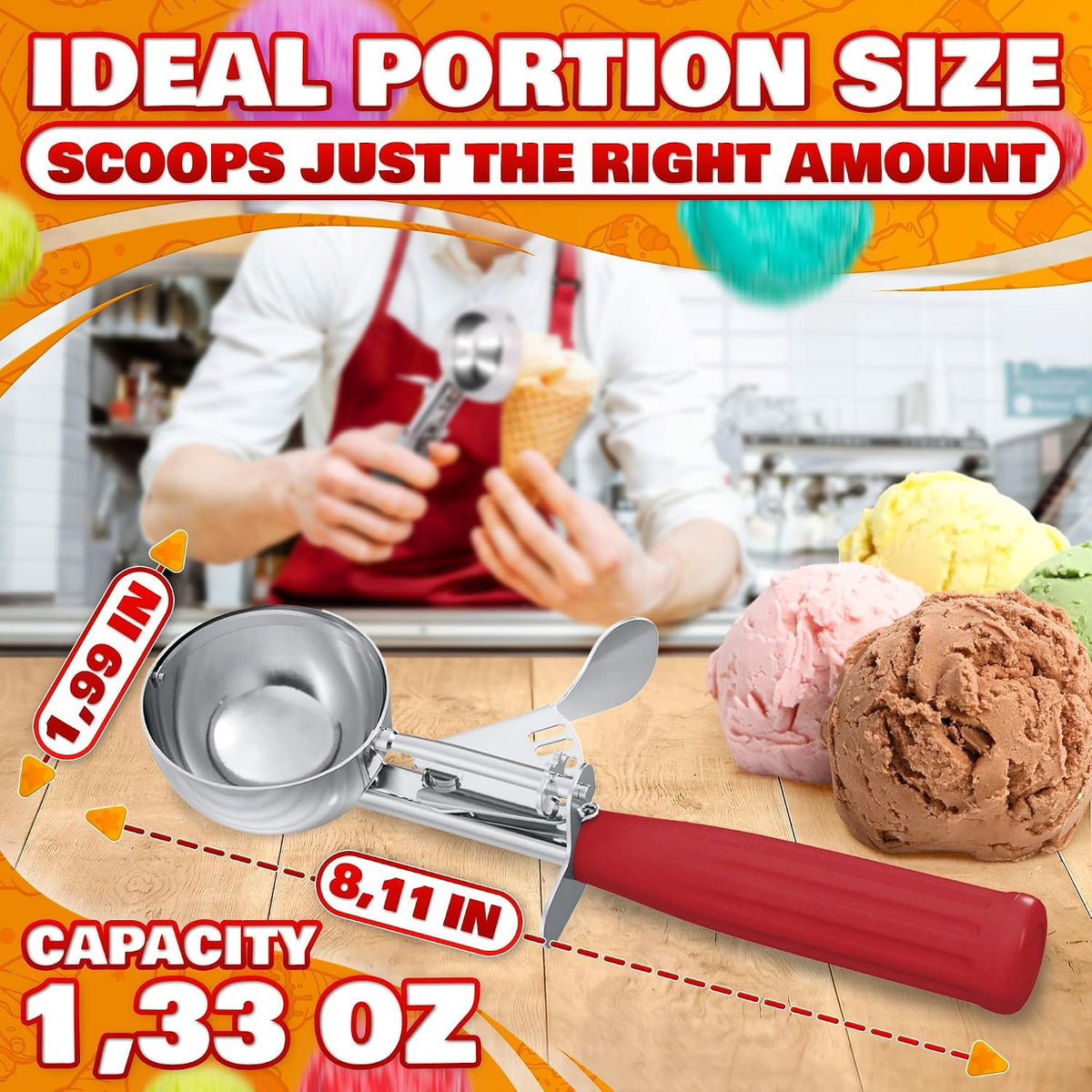 Large Ice Cream Scoop with Trigger Release, Stainless Steel - 4 oz