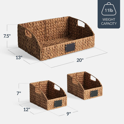 Best Choice Products Water Hyacinth Pantry Storage Baskets, Wicker Baskets w/Built-in Handles, Handwoven Shelf Baskets for Organizing, Pantry Organizers and Storage, 3-Pack - Chestnut