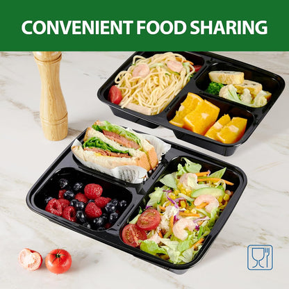 Meal Prep Containers 50 Pack - 39oz 3-Compartment Disposable Take Out Food Storage Containers with Leakproof Lids, BPA Free Plastic To Go Lunch Boxes, Microwave/Dishwasher/Freezer Safe