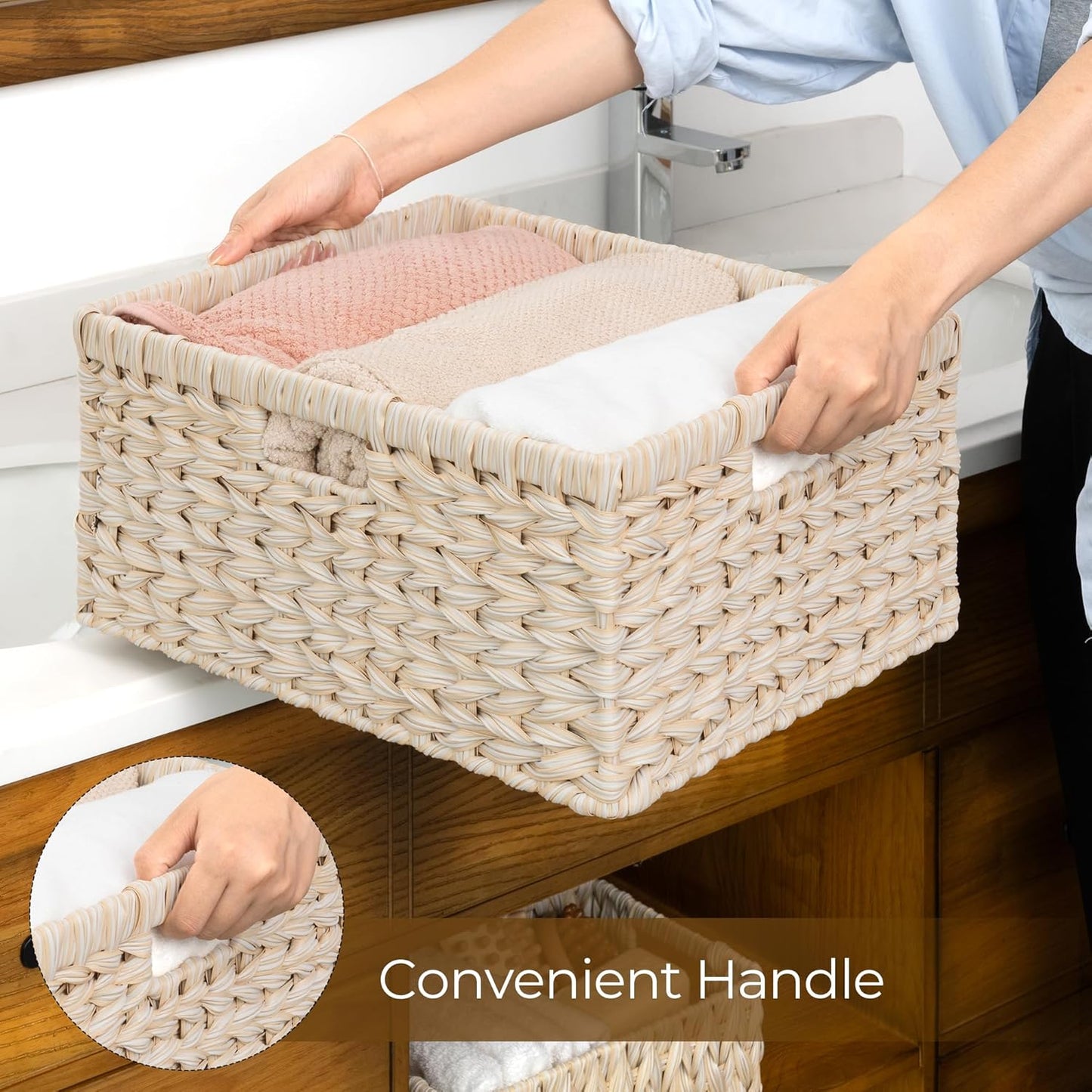 GRANNY SAYS Wicker Storage Baskets for Shelves, Water Hyacinth Basket with Scalloped Edge, Storage Wicker Baskets for Pantry, Large, 2-Pack