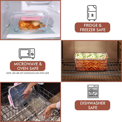 Razab 6500ml / 220 Oz / 28 Cups Extra Large Glass Food Storage Containers with Lids - Leakproof Glass Meal Prep Containers with Locking Lids for Roasting & Storing Leftover - Microwave & Oven Safe