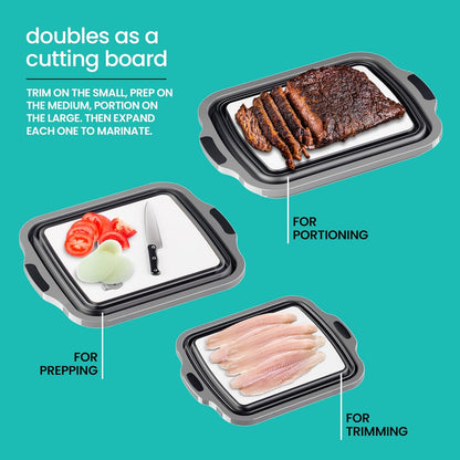 Collapsible BBQ Prep Tub with Lid and Drain Spout, 16L Portable Meat Marinating and Grilling Tray, Cutting Board Food Storage Container for Outdoor Cooking, Camping, Tailgating and Kitchen Prep