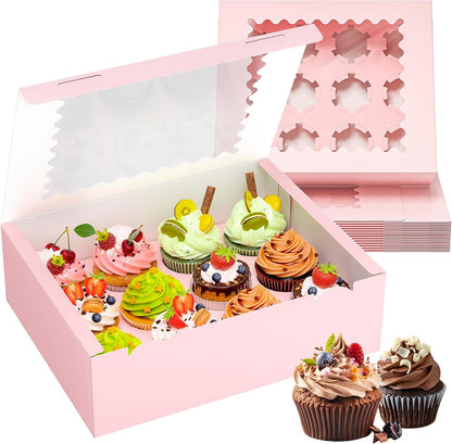 RYDDOY 4 Pack Cupcake Boxes, Hold 12 Standard Cupcakes, Cupcake Containers with Window and Inserts, High Grade Cupcake Holder, for Birthday Holiday Party, Supplies for Cupcakes, Desserts and More