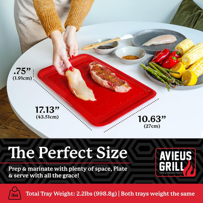 AVIEUS Grill Prep and Serve Trays | Set of 2 Stackable, Melamine Trays | Serving Tray & Marinating Tray | Serving Platter for Plating Food & BBQ Prep Tub for Marinating Meats | Grill Accessories |