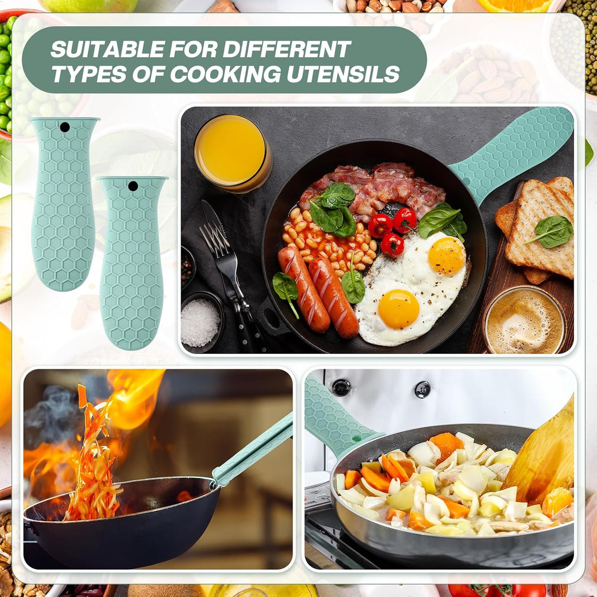 Patelai 2pcs Silicone Pan Handle Sleeve for Cast Iron Skillet, Black
