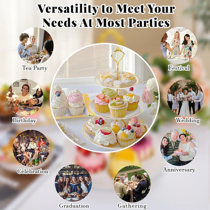 Supernal 10 Pack Dessert Table Display Set -4 Sets 3 Tier Cupcake Stand,6 Pcs Food Serving Trays,Elegant Tableware for Cupcakes and Snacks,Perfect for Tea Party Baby Shower Decorations(White and Gold)