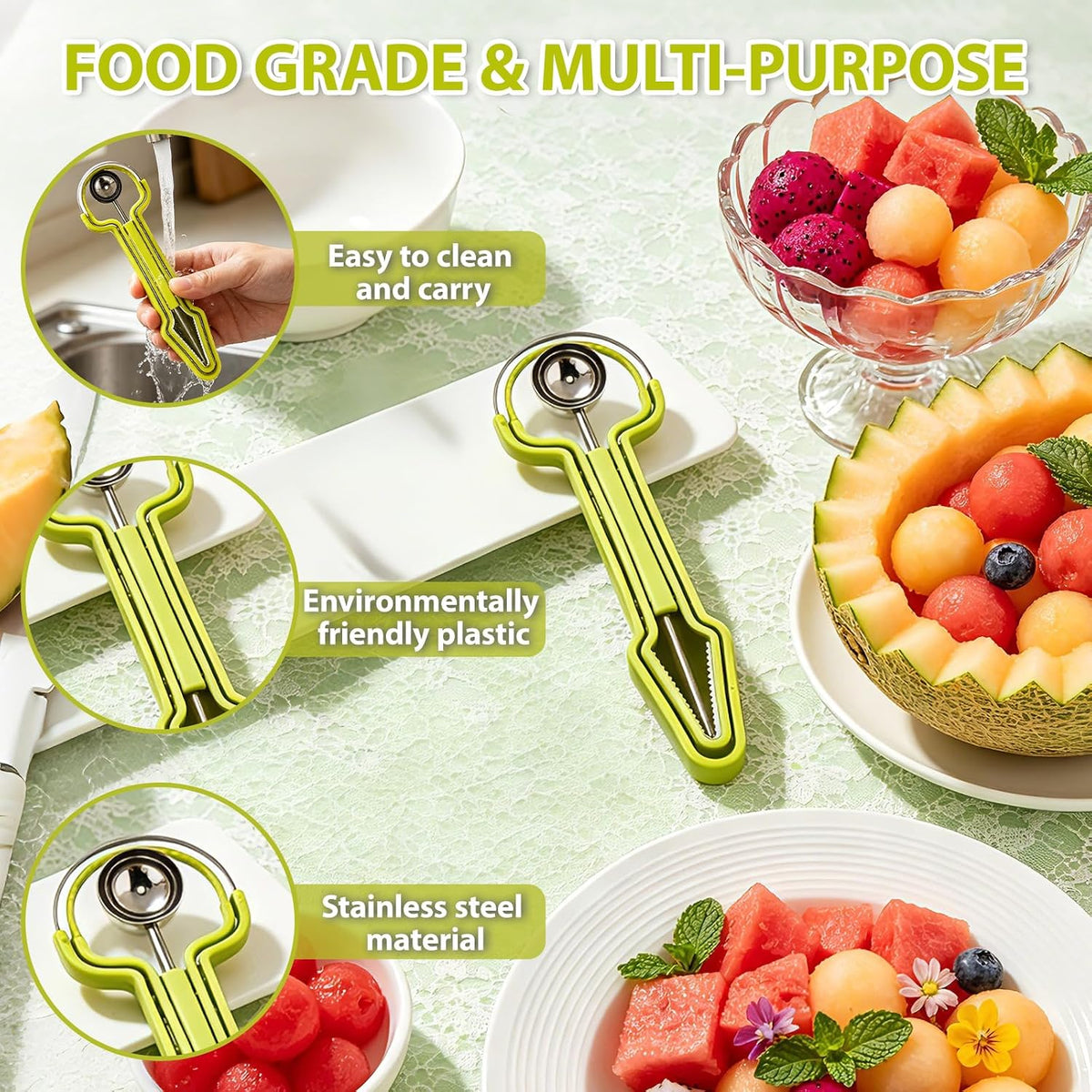 4 in1 Melon Baller Scoop Set, Fruit Baller Scoop.