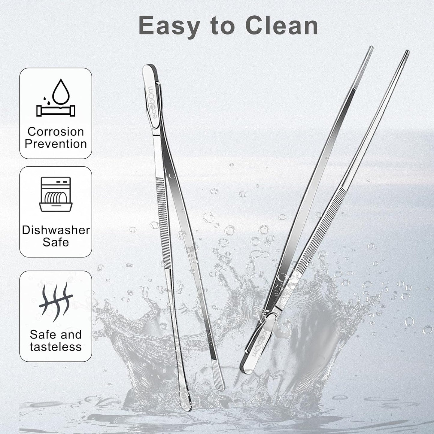 2 Pcs 12-Inch Stainless Steel Kitchen Tweezers, Dual-Tip Serrated Tongs with Hook - Heat-Resistant Non-Slip Cooking Tweezers for BBQ, Grilling, Plating & Serving