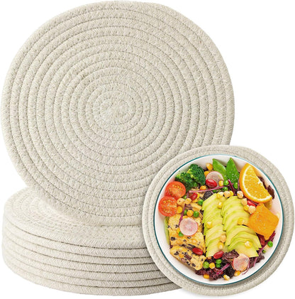 8 Inch Cotton Rope Trivets for Hot Dishes Set of 8 Heat Resistant Mats for Countertop Potholders for Kitchens Trivets for Hot Pots and Pans and Quartz Countertops Farmhouse Kitchen Décor, Mixed Brown