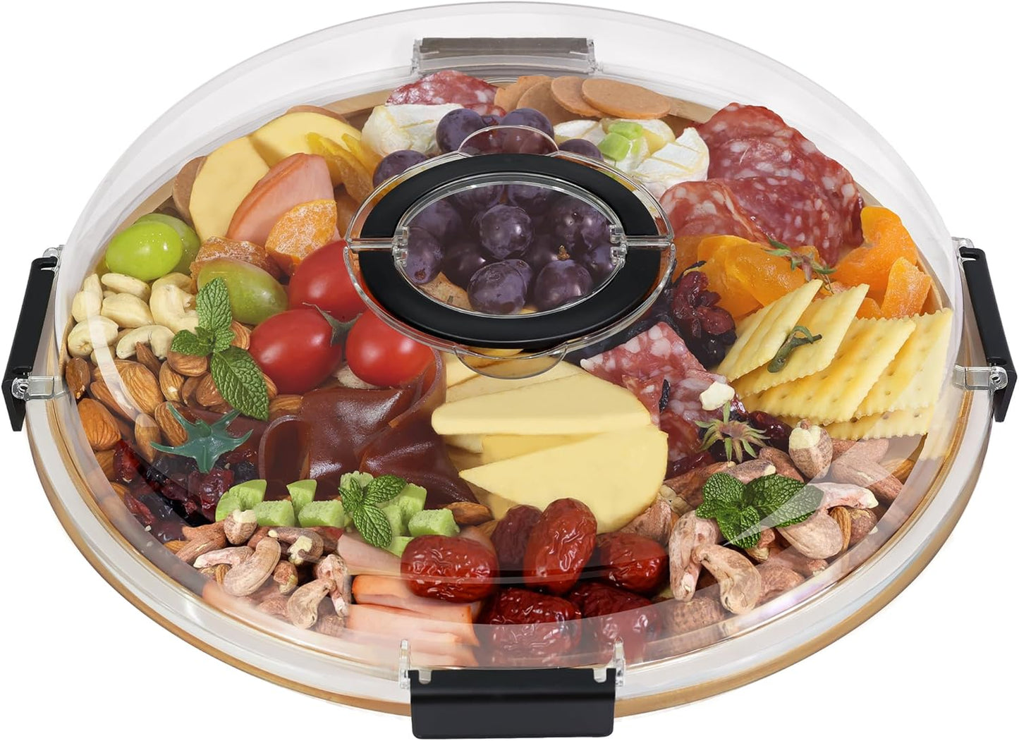 Renmxj Charcuterie Board with Clear Lid, Picnic Portable Cheese Board Charcuterie Boxes, Meat Fruit Serving Tray Platter, House Warming Gifts New Home, Gifts for Women (White, 5 Compartments)