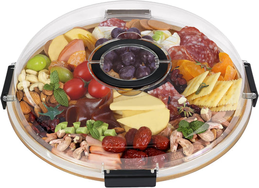 Renmxj Charcuterie Board with Clear Lid, Picnic Portable Cheese Board Charcuterie Boxes, Meat Fruit Serving Tray Platter, House Warming Gifts New Home, Gifts for Women (White, 5 Compartments)