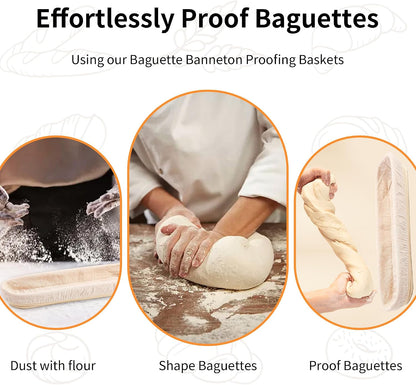 Banneton Bread Proofing Basket, 15" Baguette Sourdough Basket with Liner