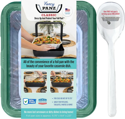 Fancy Panz Red Classic Aluminum Foil Pan Carrier with Secure Latch Lid - Reusable Casserole Carrier for Half Size Pans - Food Transport Holder for Potlucks, Parties, Tailgates & Entertaining