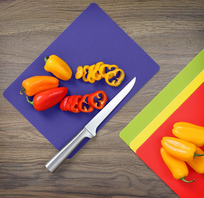 Dexas Heavy Duty Cutting Board Grippmat, Flexible Cutting Boards for Kitchen, Set of 4, Non Slip Plastic Board Cutting Mat 11.5 by 14 Inches Gray, Red, White and Green Set, Kitchen Gadgets