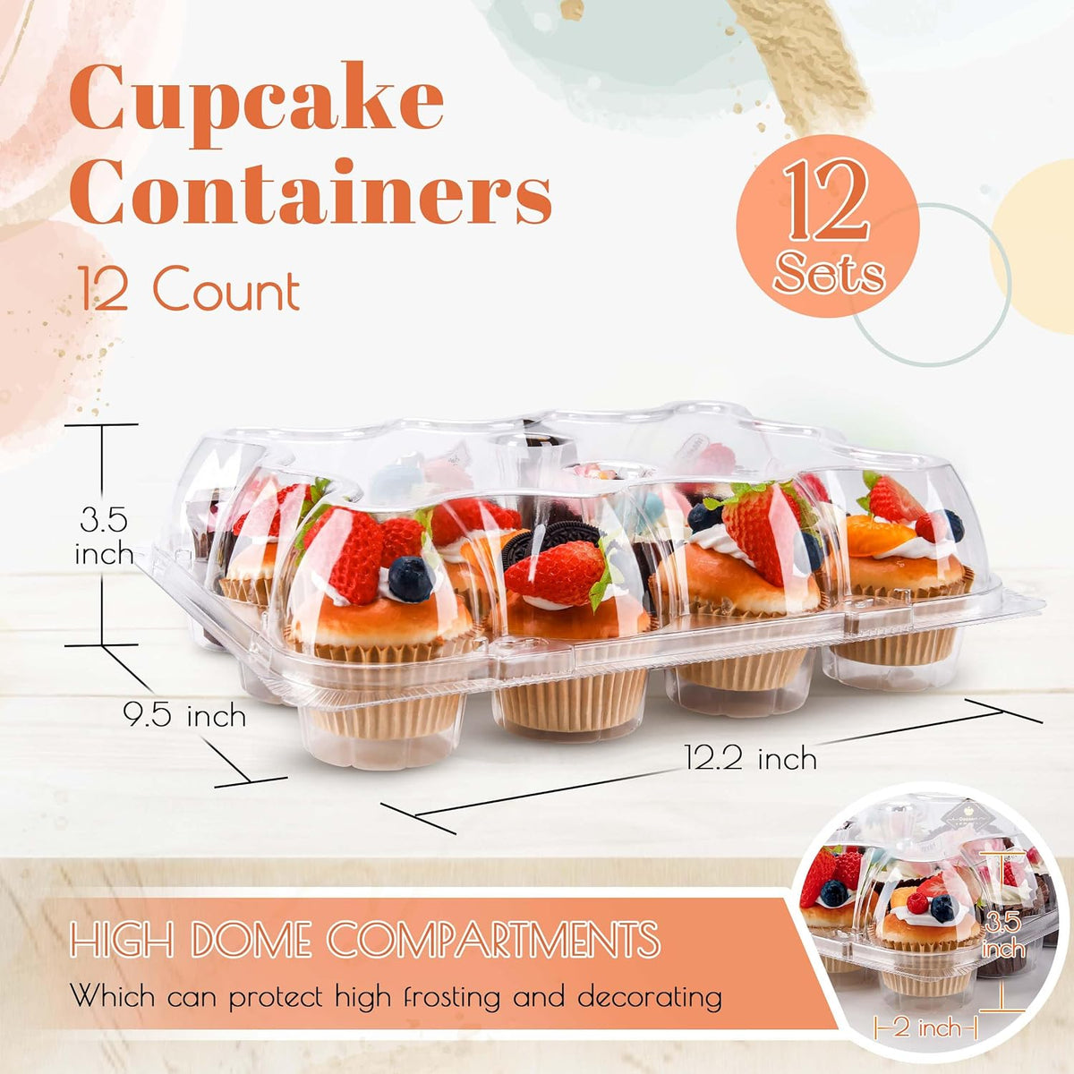NPLUX 12 Count Cupcake Containers 12 Pack Clear Plastic Cupcake Boxes