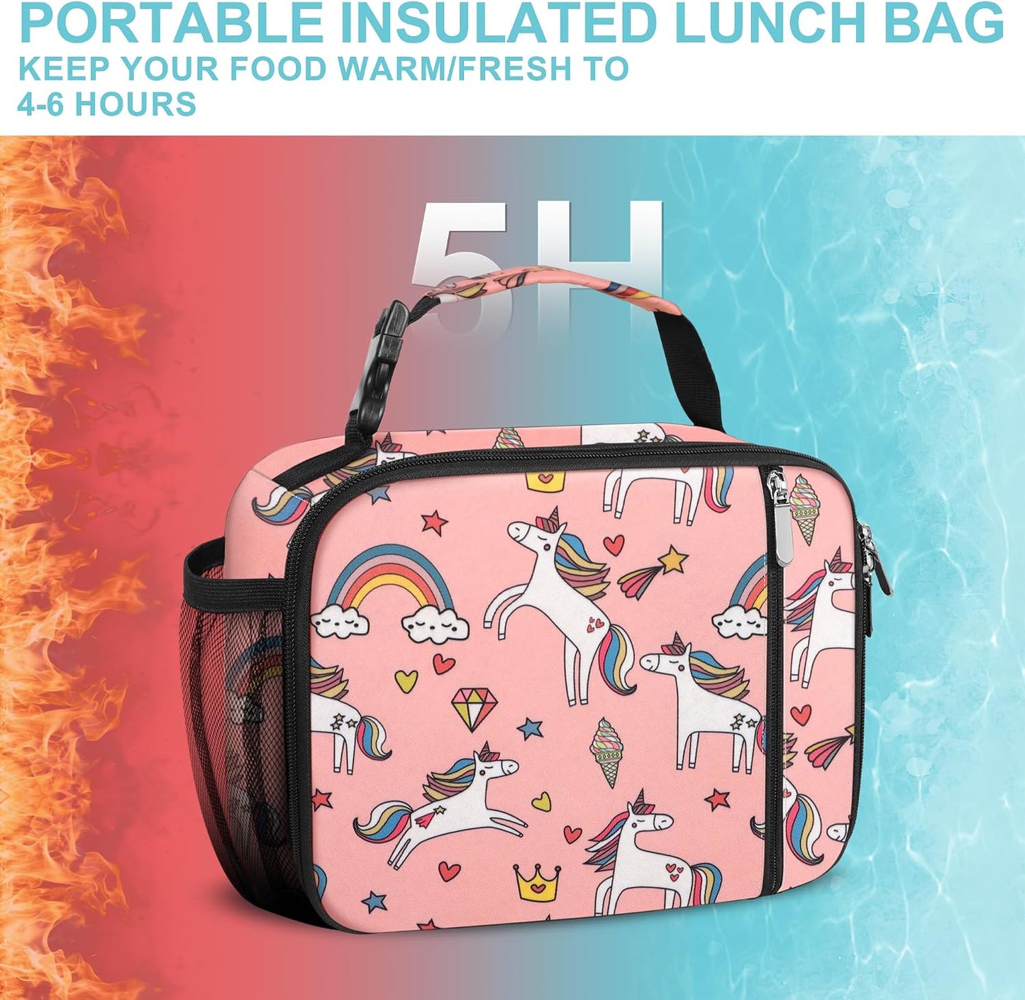 esouler Lunch Box Kids Insulated Lunch Bag for Boys & Girls Durable Children Lunchbox for School with Water Bottle Holder-Black