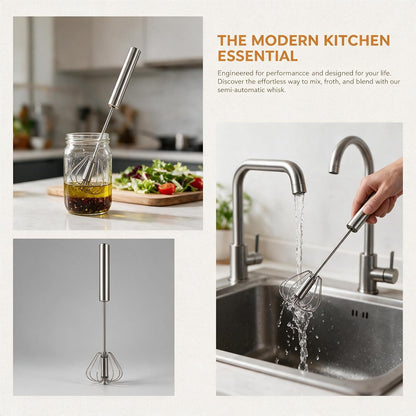 Semi-Automatic Stainless Steel Egg Whisk, 3 Pack Hand Push Rotary Whisk