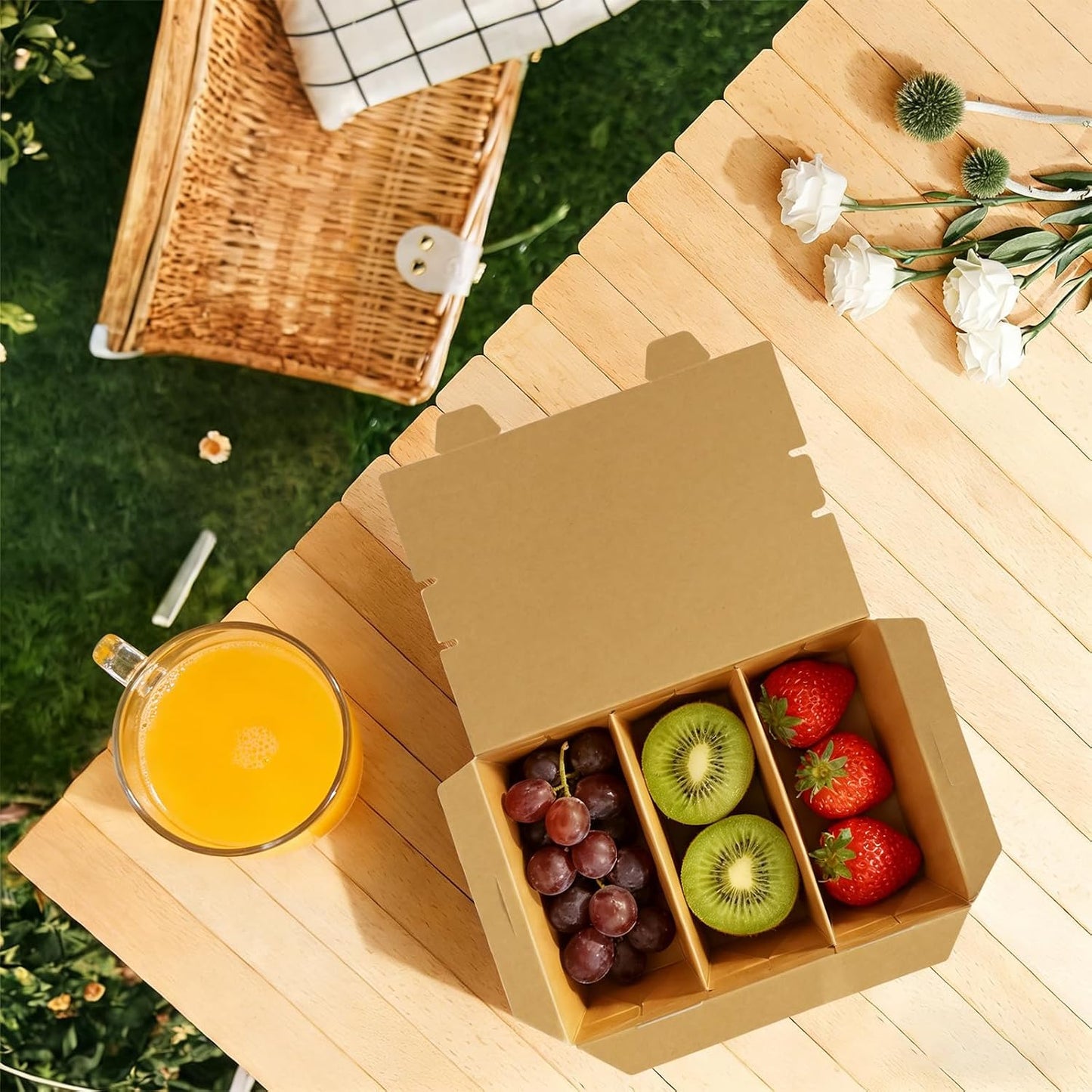 30 Pack 3 Compartment Take Out Food Containers, 7.5x5.4x2.6" Bamboo Pulp Paper Take Out Boxes, Disposable To Go Container Take Out Containers, Greaseproof Paper Bento Box Takeout Lunch Boxes with Lid