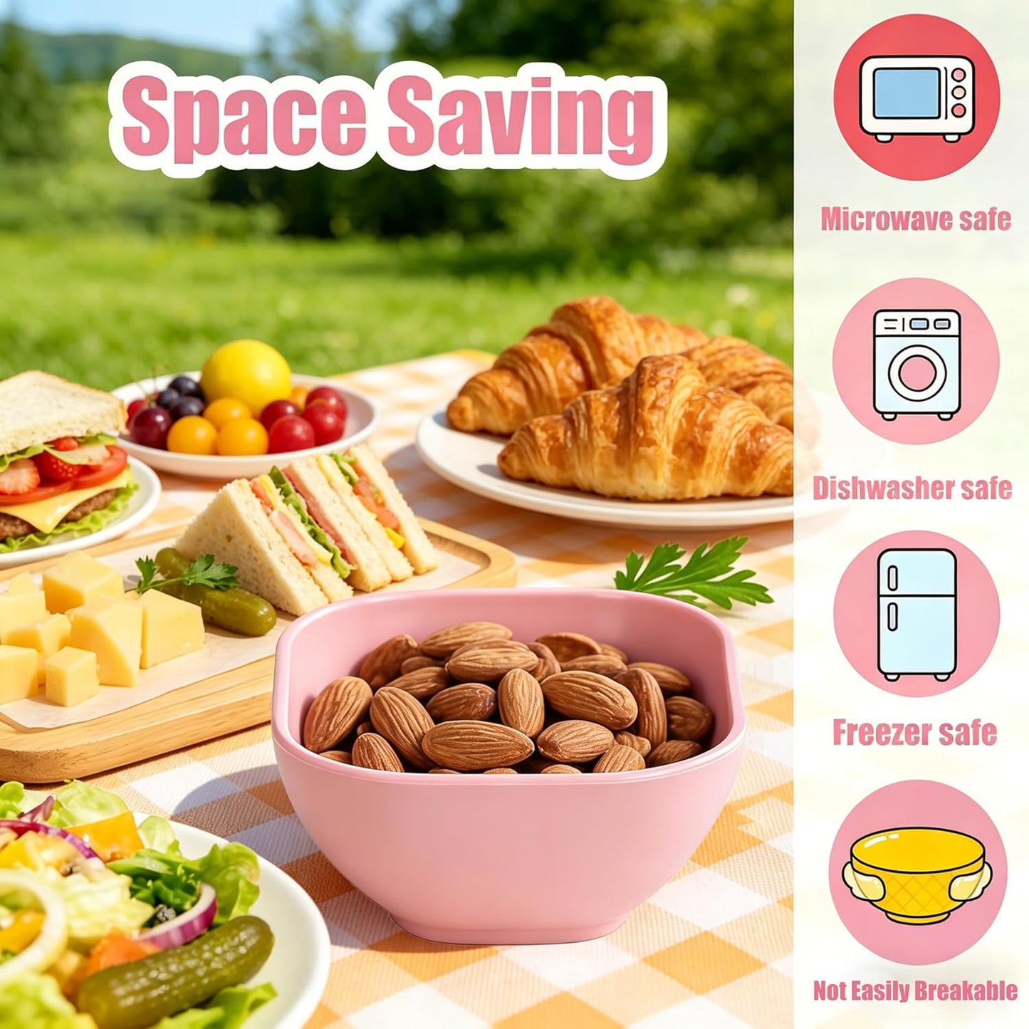 4 Piece Dipping Bowls Set, Small Spice Bowls for Sauce, Soy Sauce Dishes for Sushi, Dessert & Snack Portion Control, Dishwasher Safe Prep Bowls for BBQ Baking, 60ml (2 oz), PP Plastic, Pink