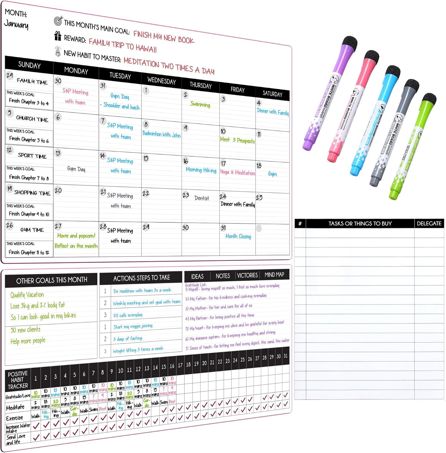 Fridge Calendar Acrylic 17x12”, Start Monday | Magnetic Calendar for Refrigerator | Acrylic Dry Erase Whiteboard Calendar for Fridge | Family Schedule Board with 5 Markers & Eraser by Freedom Mastery